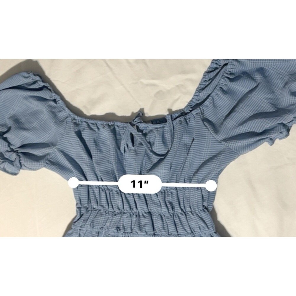 Blue Gingham Smocked Babydoll Dress Puff Sleeve Tiered Cottagecore Size L - Picture 5 of 6
